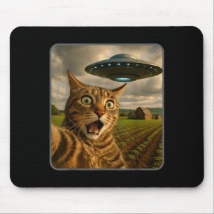Funny Cat Selfie With Ufo Alien Meme  Mouse Pad