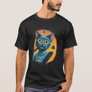 Funny Cat Selfie With UFO Alien Space Flying Sauce T-Shirt
