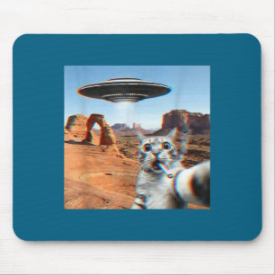Funny Cat Selfie With Ufo And Cigarette  Mouse Pad