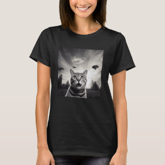 Funny Cat Selfie with UFO T-Shirt