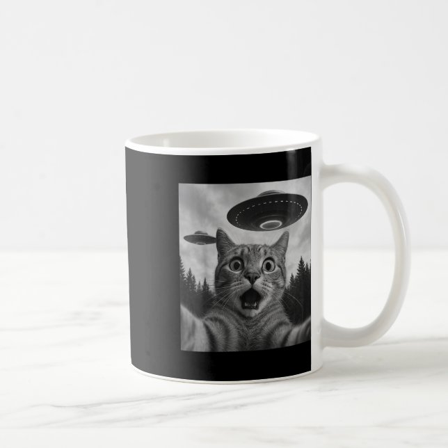 Funny Cat Selfie With Ufos  Coffee Mug (Right)