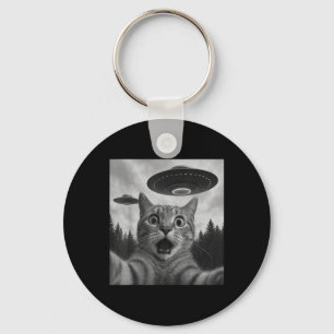 Funny Cat Selfie With Ufos Keychain