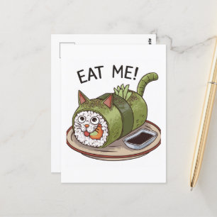 Funny Cat Shaped Sushi Roll Postcard