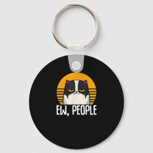 Funny Cat Shirt Retro Ew People Meowy Kitty Cats L Keychain