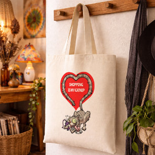 Funny Cat Shopping Is My Catnip Tabby Cartoon Tote Bag