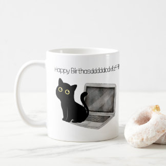 Funny Cat Sitting on Laptop Birthday Coffee Mug