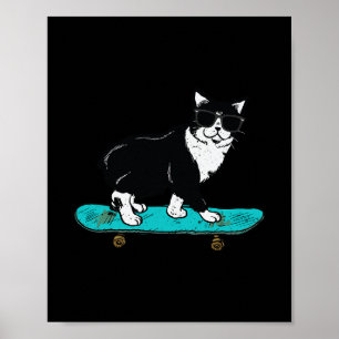 Funny Cat Skateboarding  Poster