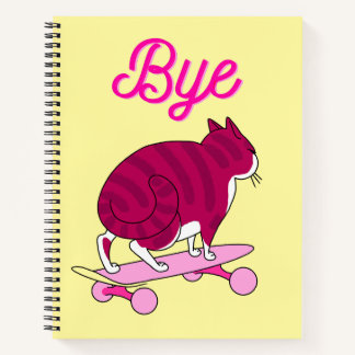 Funny Cat Skating With Pink Text Notebook