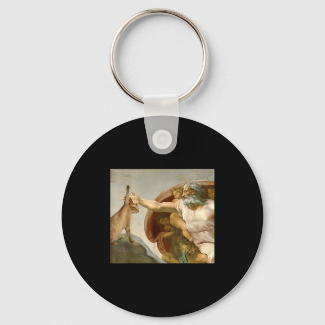 Funny cat slap sarcastic creation of adam reverse keychain (Front)