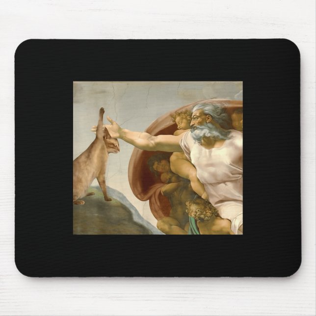 Funny cat slap sarcastic creation of adam reverse mouse pad (Front)