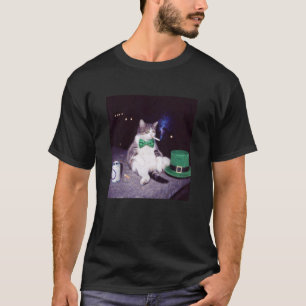 Funny Cat Smoking Cigarette Beer Gen Z St Patricks T-Shirt