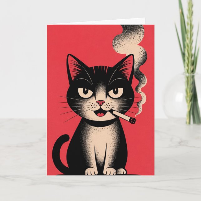 Funny Cat Smoking Cigarette Sarcastic Greeting Card (Front)