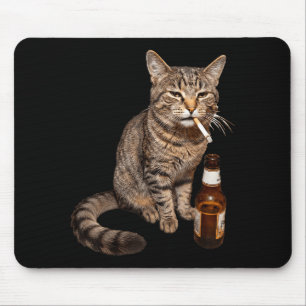Funny cat smoking drinking beer meme stupid mouse pad