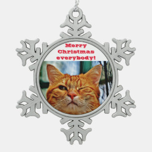 Funny cat snowflake pewter christmas ornament