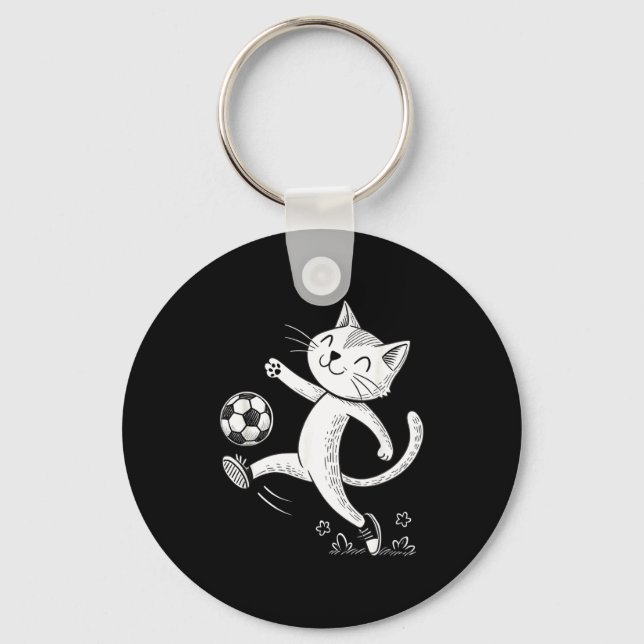 Funny Cat Soccer Ball - Cat Lover  Keychain (Front)