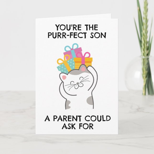 funny cat son birthday cards (Front)