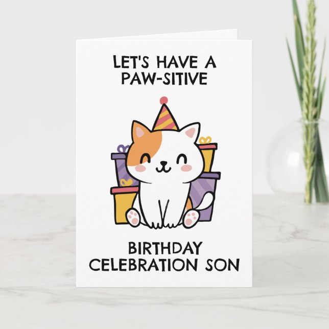 funny cat son birthday cards (Front)