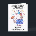 funny cat son birthday cards<br><div class="desc">Send a paw-sitively hilarious birthday card to your cat-obsessed son. This funny card is filled with cute cat puns and jokes that will have him laughing out loud. It's the perfect way to show your love for your feline-loving kid.</div>