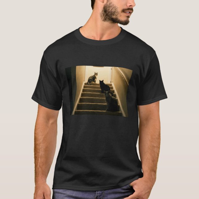Funny Cat Stairs Scene Long Sleeve T-Shirt (Front)