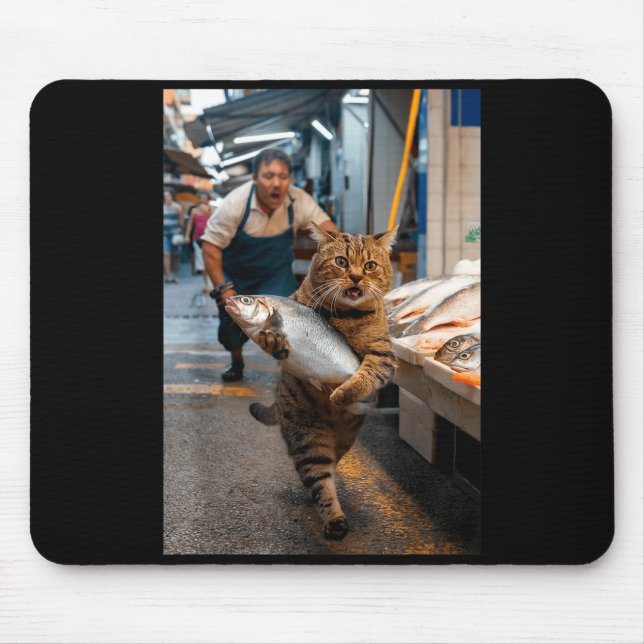 Funny Cat Stealing Fi-shirt  Mouse Pad (Front)