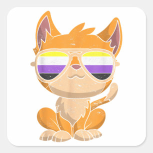 Funny Cat Sunglasses Non Binary Flag LGBT Pride No Square Sticker