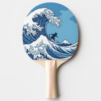 Funny Cat Surfing Great Wave Off Kanagawa - Japane Ping Pong Paddle