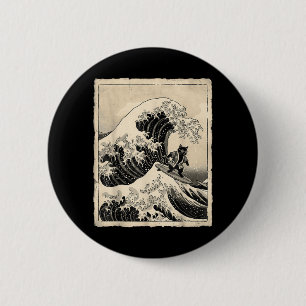 Funny Cat Surfing Japanese Art Kitten Anime 2 Inch Round Button