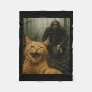 Funny Cat Surprised Happy Selfie With Bigfoot Sasq Fleece Blanket