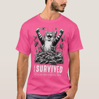 Funny Cat Survived Cicadas Insect Invasion 2024 T-Shirt