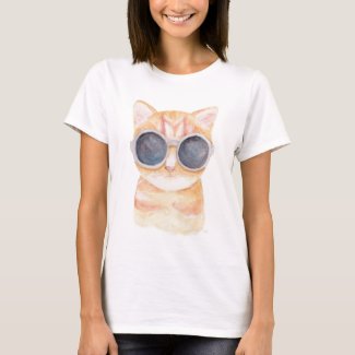 Funny Cat T-shirt Cute Orange Tabby Cat Glasses