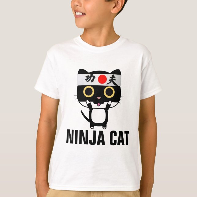 Funny cat T-shirts for boys kids NINJA CAT (Front)