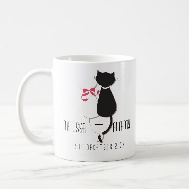 Funny Cat Tails Couple Monogram Wedding Engagement Coffee Mug (Left)
