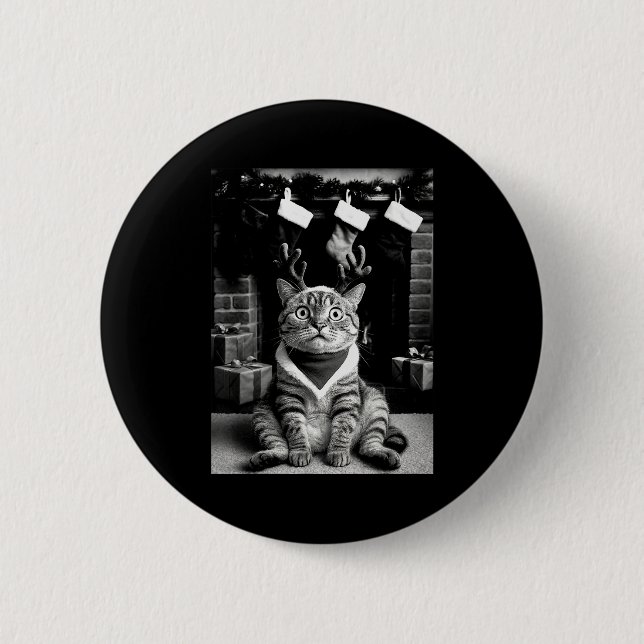Funny Cat Taking A Selfie Christmas Xmas Pyjamas H 2 Inch Round Button (Front)