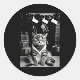 Funny Cat Taking A Selfie Christmas Xmas Pyjamas H Classic Round Sticker