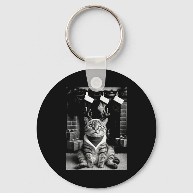 Funny Cat Taking A Selfie Christmas Xmas Pyjamas H Keychain (Front)