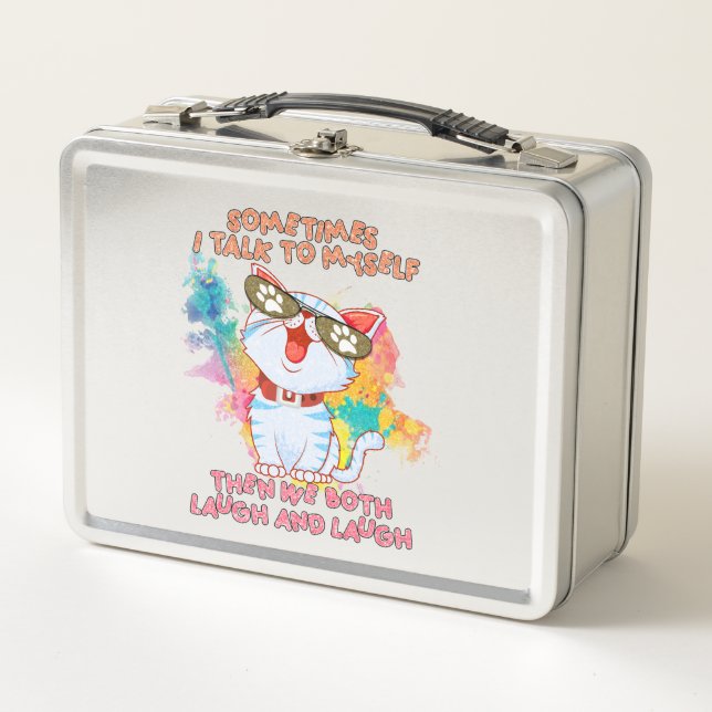 Funny Cat Talking to Itself –Cute and Humorous Cat Metal Lunch Box (Front)