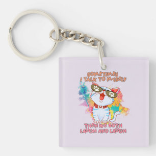 Funny Cat Talking to Itself –Cute and Humourous Ca Keychain