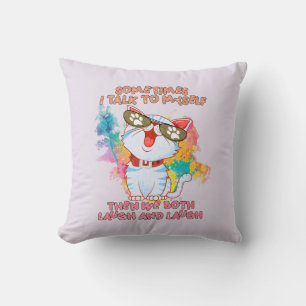 Funny Cat Talking to Itself –Cute and Humourous Ca Throw Pillow
