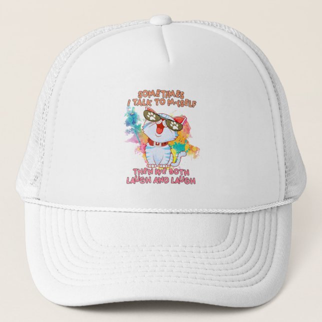 Funny Cat Talking to Itself –Cute and Humourous Ca Trucker Hat (Front)