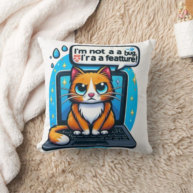 Funny Cat Tech Coussin mème | Décor Geek (Couverture)