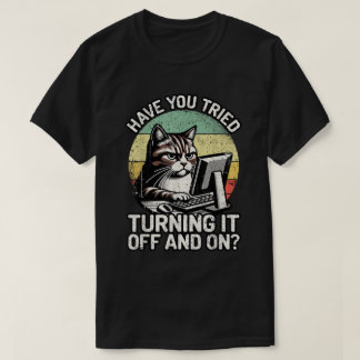 Funny Cat Tech Support Retro Computer Meme T-Shirt