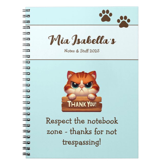 Funny Cat Thank You Paws Notebook Customizable  (Front)