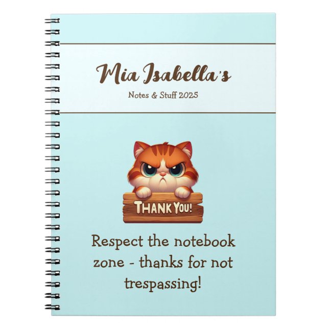 Funny Cat Thank You Privacy Notebook Customizable  (Front)