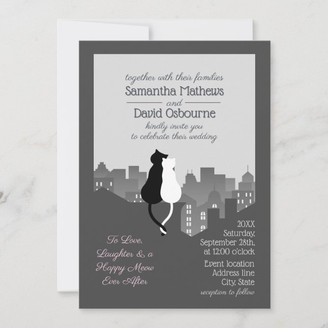 Funny Cat themed wedding design invitation (Front)