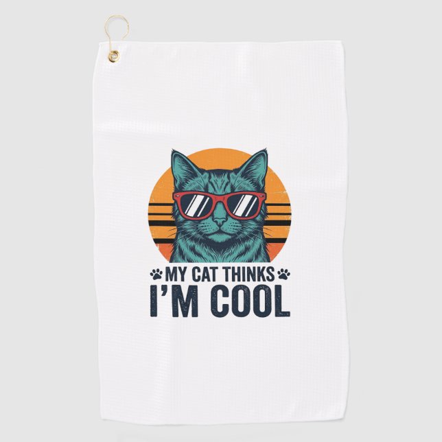 Funny Cat Thinks Im Cool Vintage Golf Towel (Front)