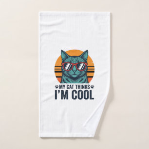 Funny Cat Thinks Im Cool Vintage Hand Towel