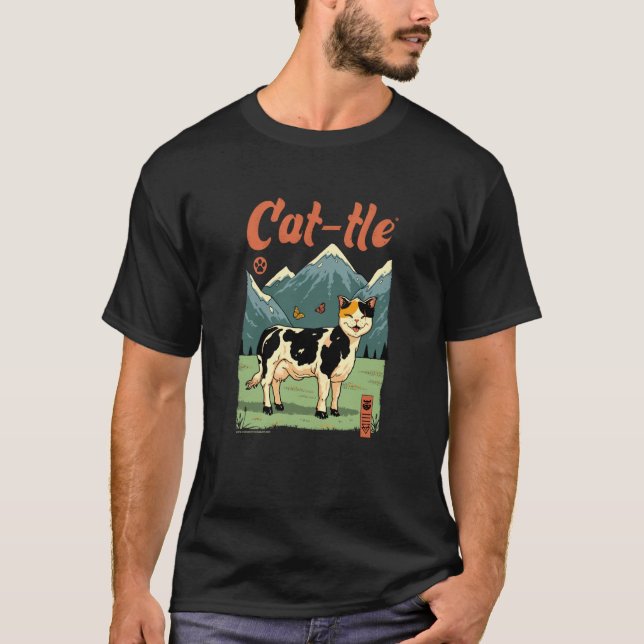 Funny Cat-tle Cat Cow Hybrid Design T-Shirt (Front)