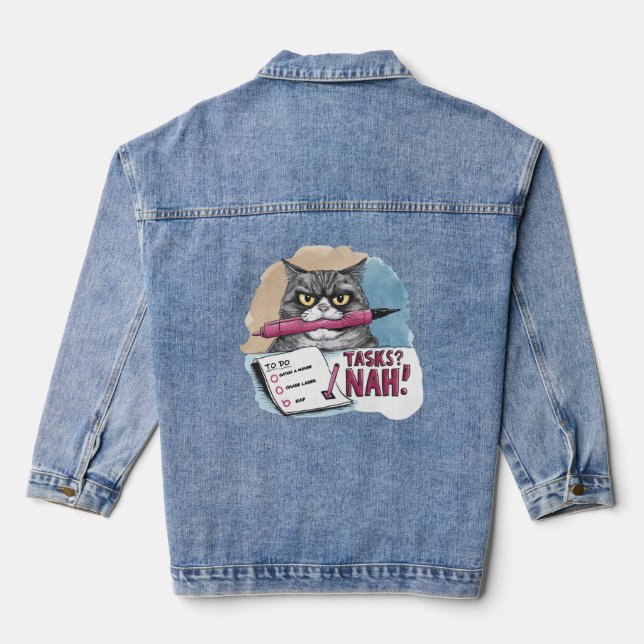 Funny Cat To-Do List Denim Jacket (Back)