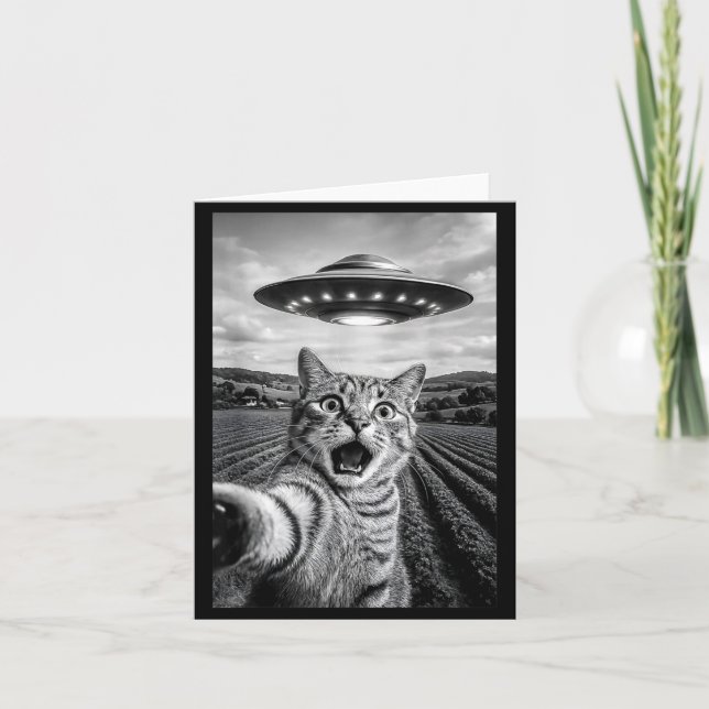 Funny Cat Ufo Alien Bengal Cat Selfie Gift Men Wom Card (Front)