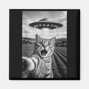 Funny Cat Ufo Alien Bengal Cat Selfie Gift Men Wom Magnet